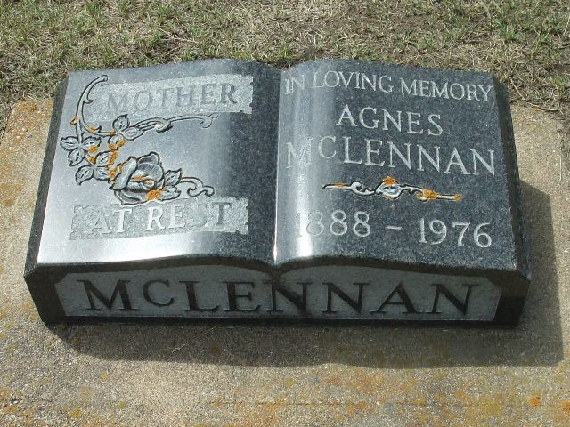 Photo of headstones/Agnes McLennan 1888-1976 hdstn Lloydminister cem Sask